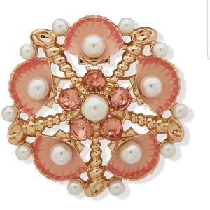 Anne Klein Gold and Pink Brooch with Pearls